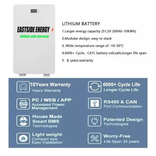 Eastside Energy + 48V 100Ah 5KWH Home Lithium Ion Batteries 5KWH Solar Power Wall Battery